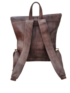 Sac à dos roll-top en cuir véritable unisexe doublure en lin résistant à l'eau bandoulière antivol simple motif logo-femmes - Product Image 3