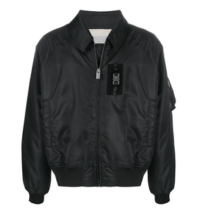 Blouson aviateur noir coupe ajustée pour homme avec col montant, manches longues, fermeture éclair, respirant pour la saison hivernale - Product Image 1