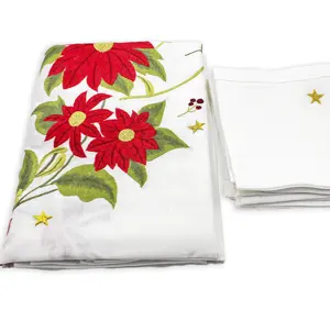 Mantel navideño al por mayor para Año Nuevo, tela de lino puro, tamaño 170x260 cm. Incluye mantel de mesa y servilleta de 12 Uds.