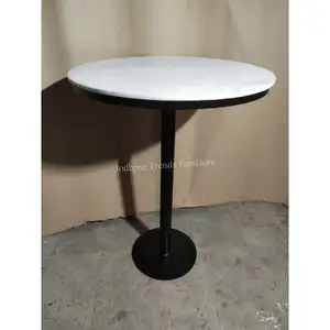 도매 현대 백색 대리석 대중음식점 가구 4 를 위한 둥근 금속 기초 막대기 테이블 의자 세트