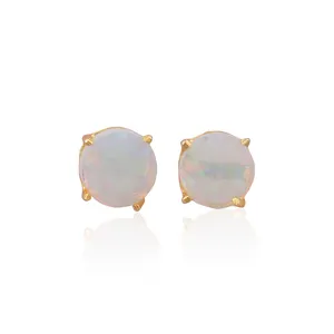 Placcato oro ottone metallo borchia opale pietra preziosa orecchino montatura rotondo & naturale gioiello orecchino, modalità Joyas, E-991.