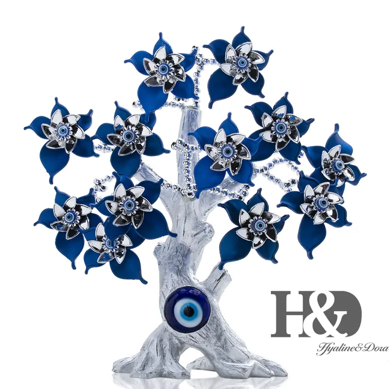 एच एंड डी तुर्की ब्लू ईविल आंखें फूल चांदी भाग्यशाली जीवन के पेड़ घर की सुरक्षा के लिए उपहार
