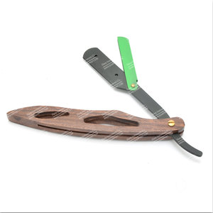 Rasoir en bois à bord droit, 1 set d'outil de barbier en acier, couteau de rasage, couleur noir et vert - Product Image 2