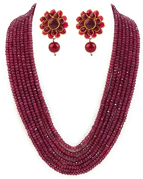 Beautiful 7 Layer ruby necklace red onyx natural stone necklace set with Studs earring for women gemstone necklace