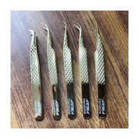 Pinzas Profesionales de Acero Inoxidable para Extensión de Pestañas con Punta de Plasma Dorada, las Más Vendidas, Sostenibles, Probadas a Mano, Marca Privada