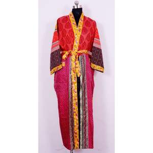 Robe Kimono Longue en Soie Florale Indienne Faite à la Main pour Mariée, Tunique Respirante pour l'Été, le Printemps et l'Automne, Robe de Nuit - Product Image 2