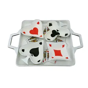 테이블 장식 탁상 서빙 접시 접시 4 그릇과 고품질 다채로운 카드 놀이 카드 포커 서빙 트레이 플래터