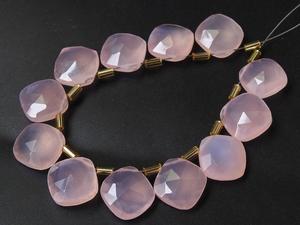 Cojines facetados de Calcedonia Rosa 12X12MM par joyería de piedra de cuarzo gota de lágrima Briolette forma cuadrada cuenta al por mayor - Product Image 6