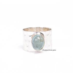 Aquamarine แหวนเงินวงแหวนเงินแท้925แหวนพลอย - Product Image 1