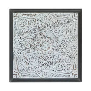 Burnt White Antique Color Solid Quality MDF Carved Square Decorative Wall Panel with Frame For Room & Office Decor Cheap Price