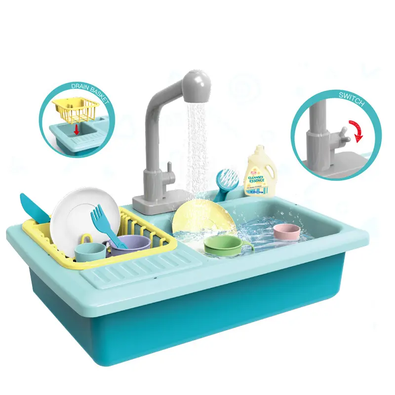 Çocuklar elektrikli bulaşık yıkama lavabosu seti oyuncak çocuk oyna pretend mutfak oyuncak
