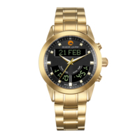 Jam Tangan Digital Azan Islam Muslim Quartz Al Fajr Stainless Steel Tahan Air Penunjuk Kiblat untuk Sholat Pria