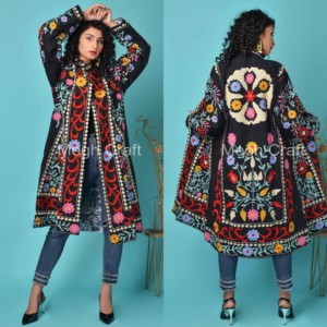 ชุดกิโมโนแฟชั่นสตรี Suzani-ชุดกิโมโนเย็บปักถักร้อย Suzani ยาว-Boho แฟชั่น-แฟชั่นชนเผ่ายิปซีปักเสื้อโค้ทชุดกิโมโน - Product Image 1