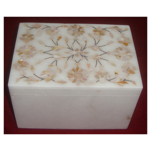 Handmade Yellow Mother of Pearl <b>White</b> Marble Rectangular Shape Inlaid <b>Gift</b> Decorative <b>Box</b> for Wholesale - Product Image 1