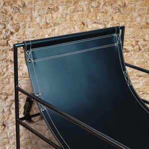 Accent Leather Armchair - Sling <b>Chair</b> Handcrafted with Steel Frame for Living Room and Bedroom - Product Image 2