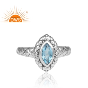 Oxidized 925 <b>Sterling</b> <b>Silver</b> Natural Blue Topaz <b>Adjustable</b> <b>Ring</b> For Women Jewelry For Women Gift For Her - Product Image 3