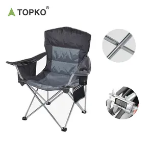 Topko Camping Folding Chair Heavy Duty Support Q19 Steel Pipe, Arm Chair with Cup Holder Quad Lumbar Back Chair Portable