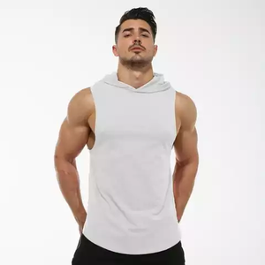 Jersey sin mangas de talla grande personalizado para hombre, Camiseta holgada de poliéster con capucha, chaleco sin mangas, diseño de punto lavado, camiseta estampada Lisa para - Product Image 2