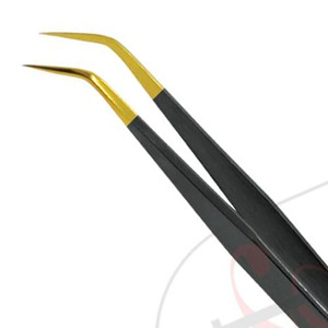 Pince à épiler privée, pincettes à pointe unique, lisses, fines et dorées, 10mm, 45 degrés - Product Image 3