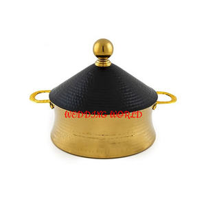 Ensemble de trois casseroles en acier inoxydable martelé poli brillant Nouveau design Vaisselle de mariage et d'événement Pot en métal - Product Image 5