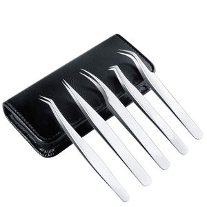 German Stainless Steel Eyelash <b>Tweezers</b> Set Pointed Tip Mirror Polish <b>Manicure</b> Lash <b>Tweezers</b> Kit With Leather Case - Product Image 1