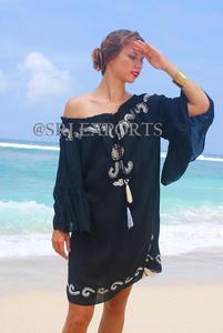 Premium & Rich Quality Newly <b>Beach</b> Wear Rayon Embroidered Tunic Resort Party o neck short Sleeve <b>Cover</b> <b>Up</b> Kaftan Dress - Product Image 2