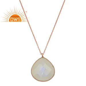 Pear Cut Rainbow Moonstone Pendant Rose Gold Plated Jewelry Supplier 925 Sterling Silver Chain Pendant Necklace Jewelry