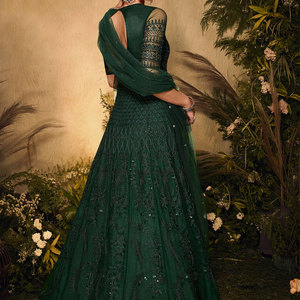 Của phụ nữ phong cách sàn Chiều dài <span class=keywords><strong>Net</strong></span> <span class=keywords><strong>anarkali</strong></span> phù hợp với với resham thêu làm việc rắn mô hình Ăn mặc - Product Image 6