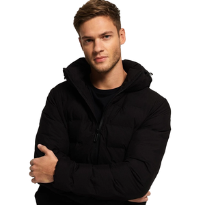 Veste bouffante en laine noire à manches longues pour hommes, avec fermeture éclair, tenue d'hiver décontractée intelligente avec col à capuche - Product Image 4