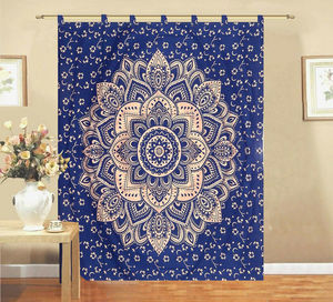 Mandala Blue Gold <b>Single</b> Panel <b>Curtain</b> Wall Hanging <b>Door</b> Window Drape Valance Small Handmade Home Decor By Indian Consigners - Product Image 3