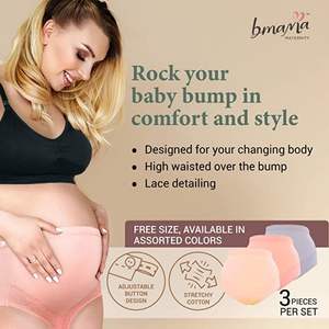 Bmama Meilleur Prix Pack 3 Taille Haute Maternité Réglable Bosse Confortable Plein Coton Taille Libre Respirant Doux Solide Coupe Haute - Product Image 4