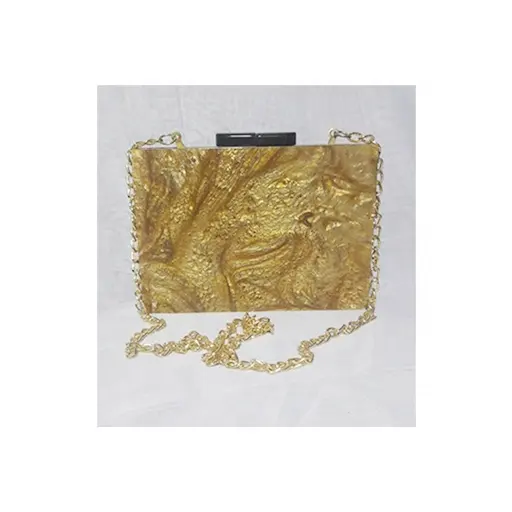 Gold Stone Design Clutch Bags and Purse for Women Fashion with Long Metal Chain