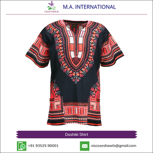 CRAFTSHUB เสื้อเชิ้ตพิมพ์ลายดาชิกิแบบแอฟริกัน ดีไซน์สวยงาม คุณภาพเยี่ยม ผลิตจากผ้าฝ้าย 100% สำหรับทั้งชายและหญิง ระบายอากาศได้ดี สไตล์ราชสถาน - Product Image 2