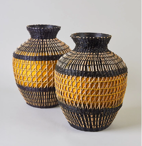 แจกันไม้ไผ่สีน้ำเงินกรมท่าพร้อมฝาปิดจากหญ้าทะเล - Product Image 2