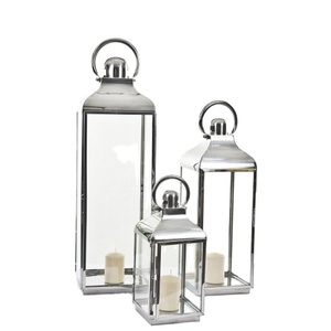 Polished Stainless Steel <b>Lanterns</b> <b>Set</b> Of 3 (Sloped Top) - Product Image 1