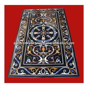 สี่เหลี่ยมผืนผ้าหินอ่อนสีดำที่สวยงามฝังทำงานโต๊ะรับประทานอาหารท็อปส์ซู - Product Image 1