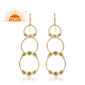 Natural <b>Peridot</b> Gemstone <b>Earrings</b> Suppliers Multi Circle Design <b>Gold</b> Plated 925 Silver Dangle <b>Earrings</b> Jewelry - Product Image 3