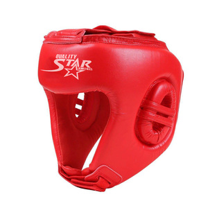 Plain Dyed Head Guards Red Color Leather Made Boxing Wear Helmets Customized Cowhide Leather Punching Safety Face Guards - Product Image 1