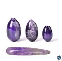 Premium-Qualität Poliertes Ovales Edelstein-Yoni-Ei-Set Gravierter Rosenquarz Amethyst Schwarzer Obsidian Feng Shui Frauen-Kegel-Übungsset