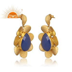 Pendientes de latón chapados en oro amarillo, joyería de diseño Floral, venta al por mayor - Product Image 2