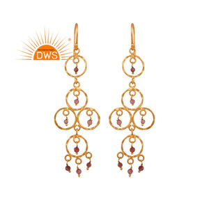 Boucles d'Oreilles Tourmaline Rose Plaqué Or 18 Carats Créateur de Bijoux Boucles d'Oreilles Lustre en Argent 925 Fabricant Collection Vintage - Product Image 1