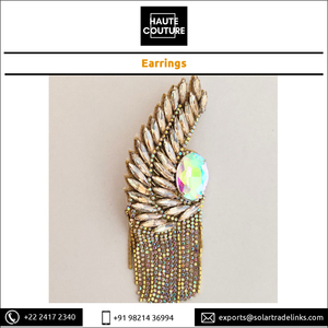 Customization Available for Hand Embroidered Jewelry Handmade Earrings for Women with Marquis Crystals at Lowest Market Price - Product Image 3