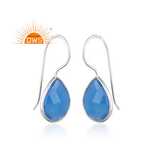 Boucles d'oreilles pendantes en pierre de calcédoine bleue naturelle, pierre précieuse, argent Sterling 925, vente en gros - Product Image 2