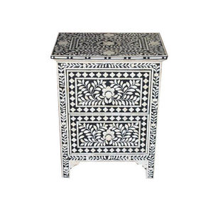 Mueble de Madera Maciza Antiguo con Incrustaciones de Hueso, Mesita de Noche con Incrustaciones de Hueso para Sala de Estar, Muebles para el Hogar Hechos de Madera - Product Image 1