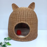 Maison pour animaux de compagnie en rotin tressé, panier de transport pratique, maisons en bois, designs orientaux pour animaux de compagnie, en provenance du Vietnam