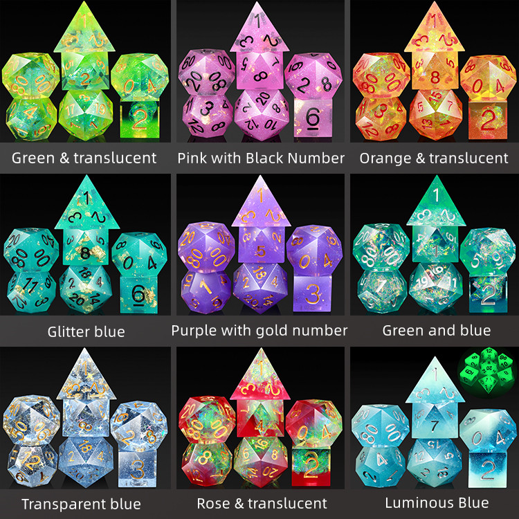 Оптовая продажа, фиолетовые острые полимерные кости dnd с металлической коробкой, набор острых костей на заказ для игры в ролевые игры DND