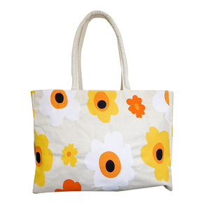 Bolsas de lona de algodón con estampado de flores amarillas para mujer, ecológicas y elegantes, bolsas de compras reutilizables con logotipo impreso personalizado - Product Image 1