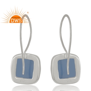 Boucles d'oreilles en calcédoine bleue naturelle Designer 925 Sterling Boucles d'oreilles crochet en argent fin Bijoux Collection classique en gros - Product Image 3