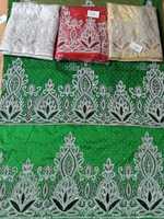 Kain George Afrika Kelas Atas Hijau Mewah Berhias Manik-Manik Berat untuk Gaun Elegan Bahan Sutra Premium