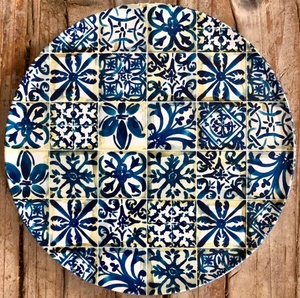 <b>Round</b> Blue White Floral Printed Place Mat Mediterranean Style Cloth Table Topper Washable Home Decor - Product Image 1